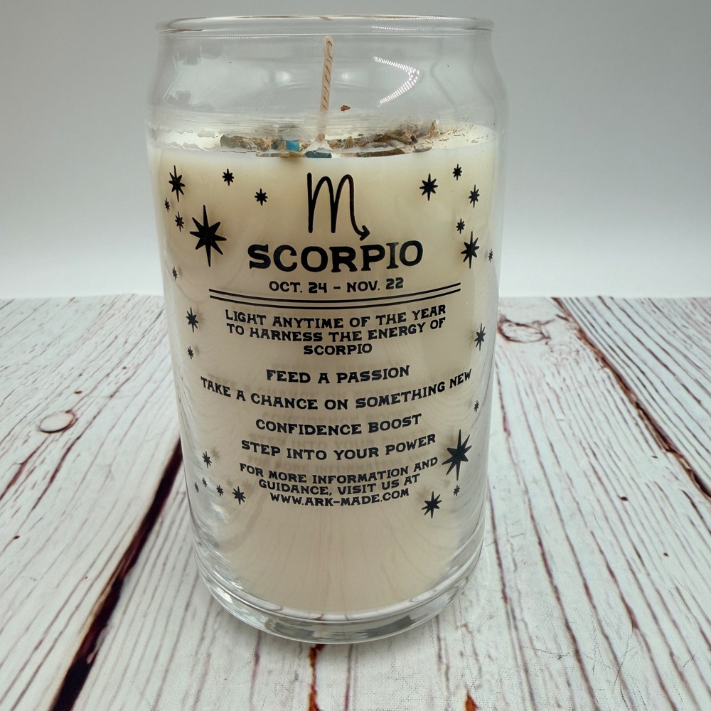 Ark Made Scorpio Zodiac Crystal Infused Soy Candle Glass Beer Can Jar NEW